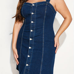 Denim Dress Button Up Medium Stretch Midi Tank Denim