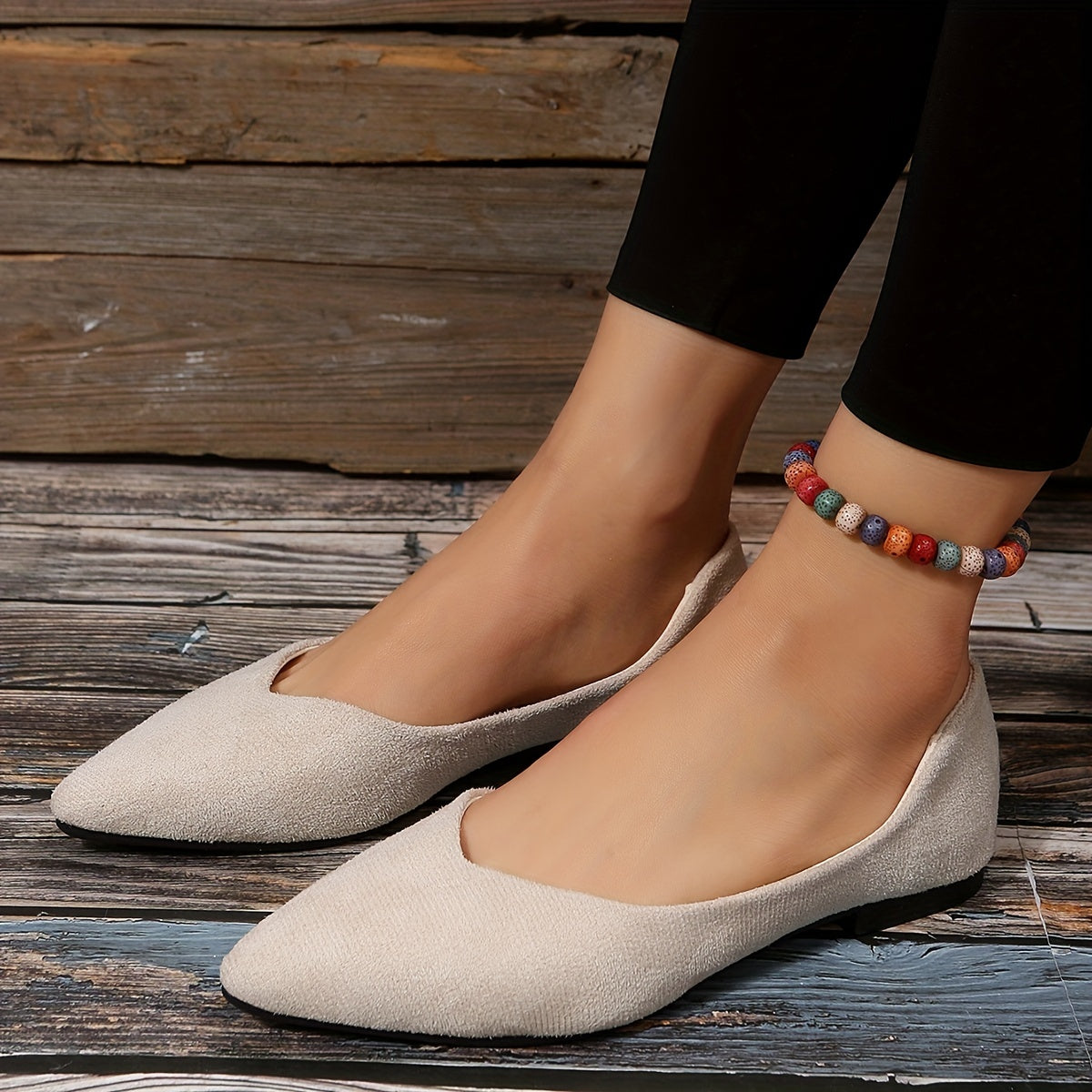 Women's Pointed Toe Ballet Flats Comfy Slip On Solid Micro Suede Shoes