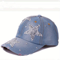 Rhinestone Pentagram Baseball Cap Ripped Distressed Cotton Dad Hat