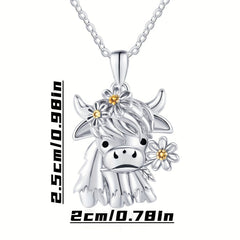 Cow Flower Pendant Necklace Animal Jewelry Gift For Girls