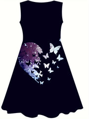 Girls Broken Heart & Butterfly Graphic Sleeveless Dress