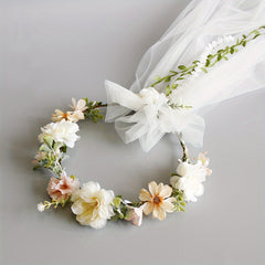 Bridal Veil Flower Crown and Sweet Double Layer Head Veil