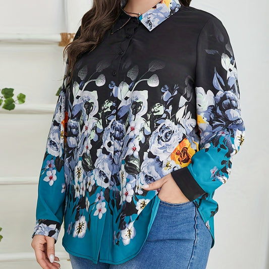 Floral Print Boho Blouse Long Sleeve Button Up Shirt Top