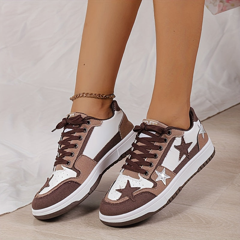 Women's Star Pattern Sneakers Casual Lace Up Low Top Outdoor Shoes