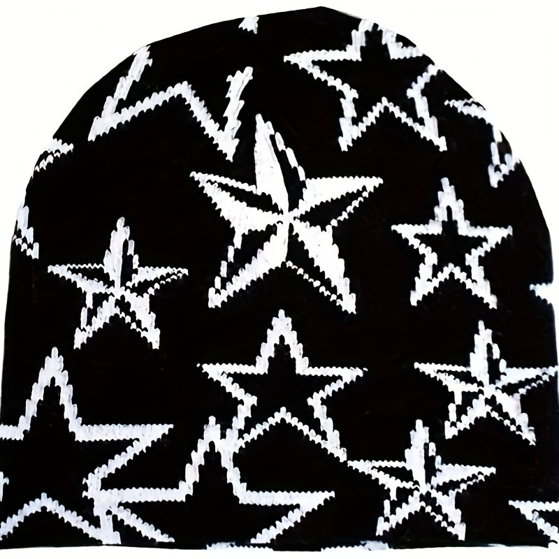 Y2K Beanie Wool Pullover Hat with Alphabet Stars Jacquard