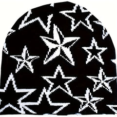 Y2K Beanie Wool Pullover Hat with Alphabet Stars Jacquard