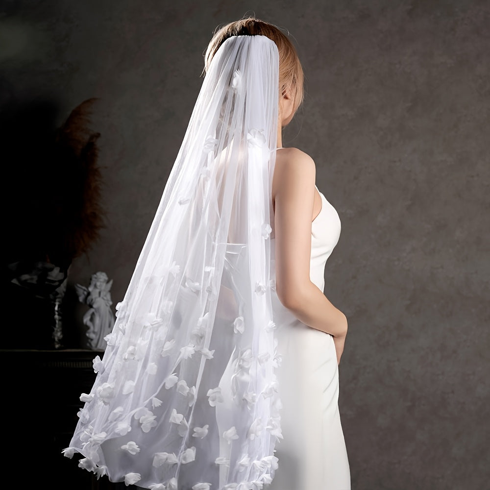3D Floral Bridal Veil Sheer Tulle Overlay Wedding Dress Hand Wash