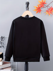 Bear Print Boys Casual Pullover Sweatshirt Long Sleeve Crew Neck Tops