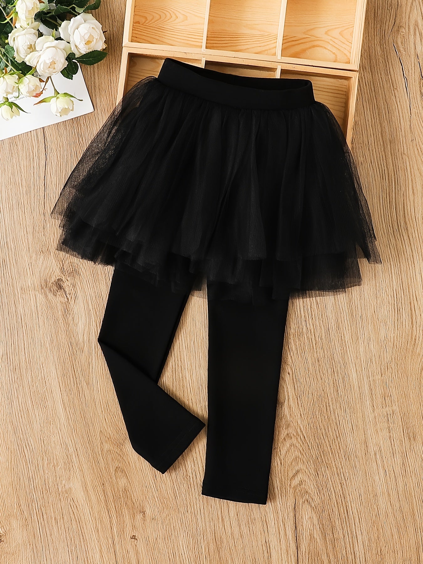Girls Cotton Footless Leggings With Mesh Tutu Skirt For Winter