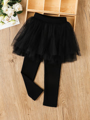 Girls Cotton Footless Leggings With Mesh Tutu Skirt For Winter