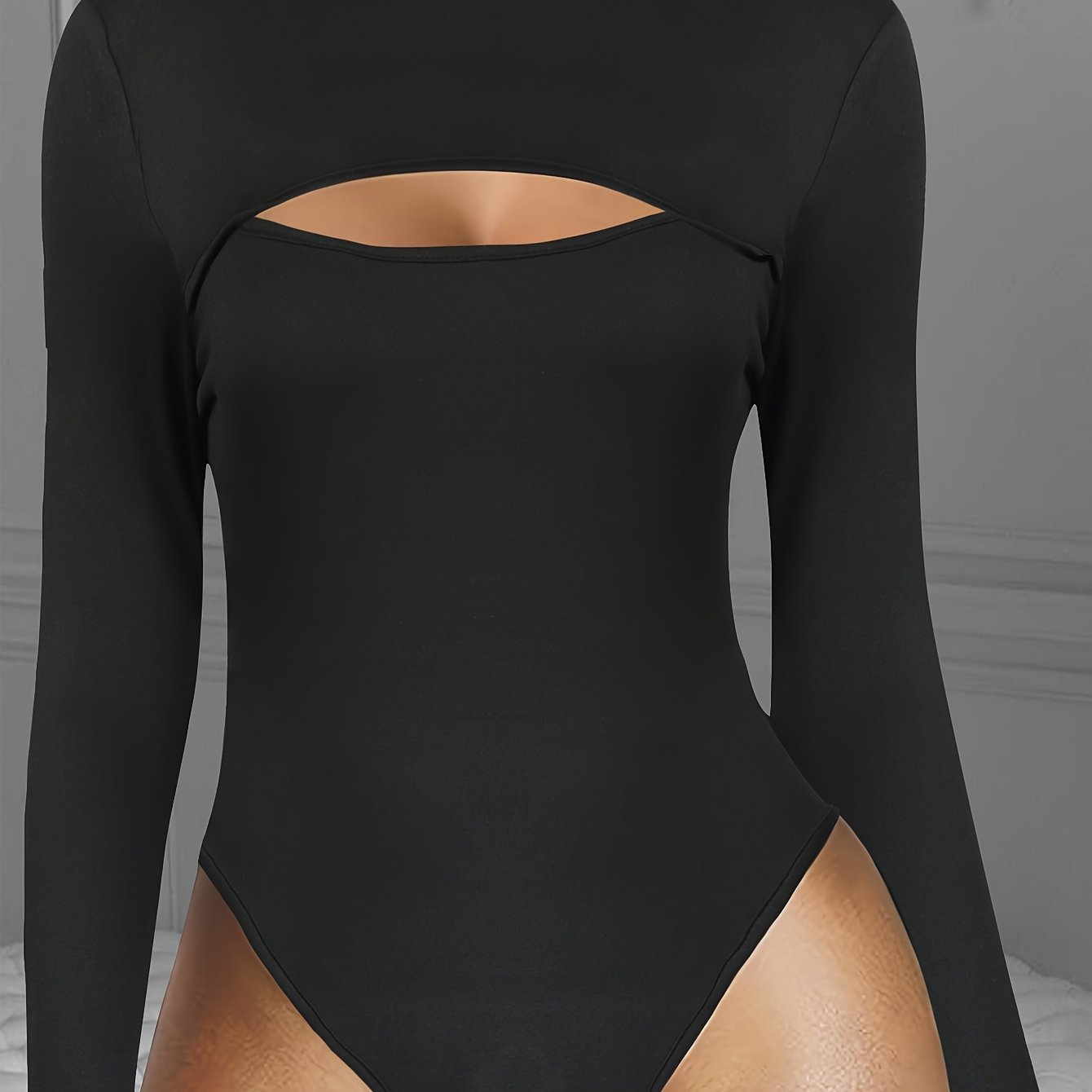 Solid Cut Out Long Sleeve Mock Neck Bodysuit
