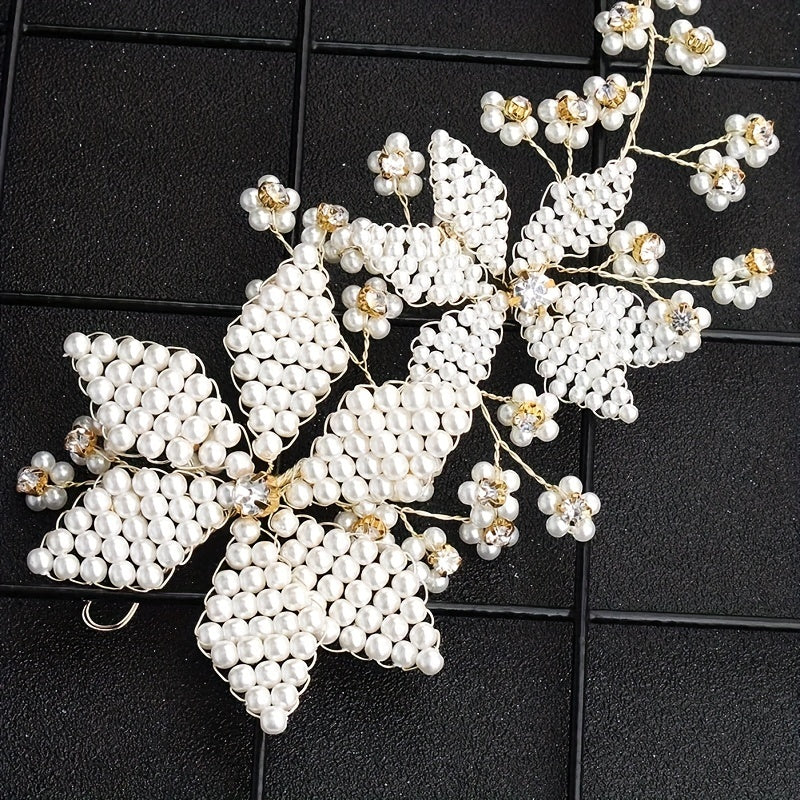 Pearl Tiara Braided Flower Headband Wedding Accessories