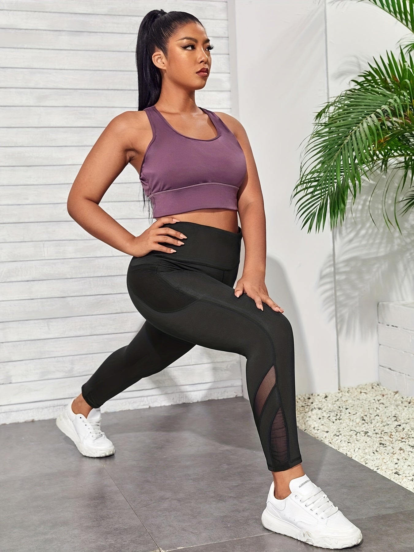 Mesh Tummy Control Yoga Leggings With Pockets