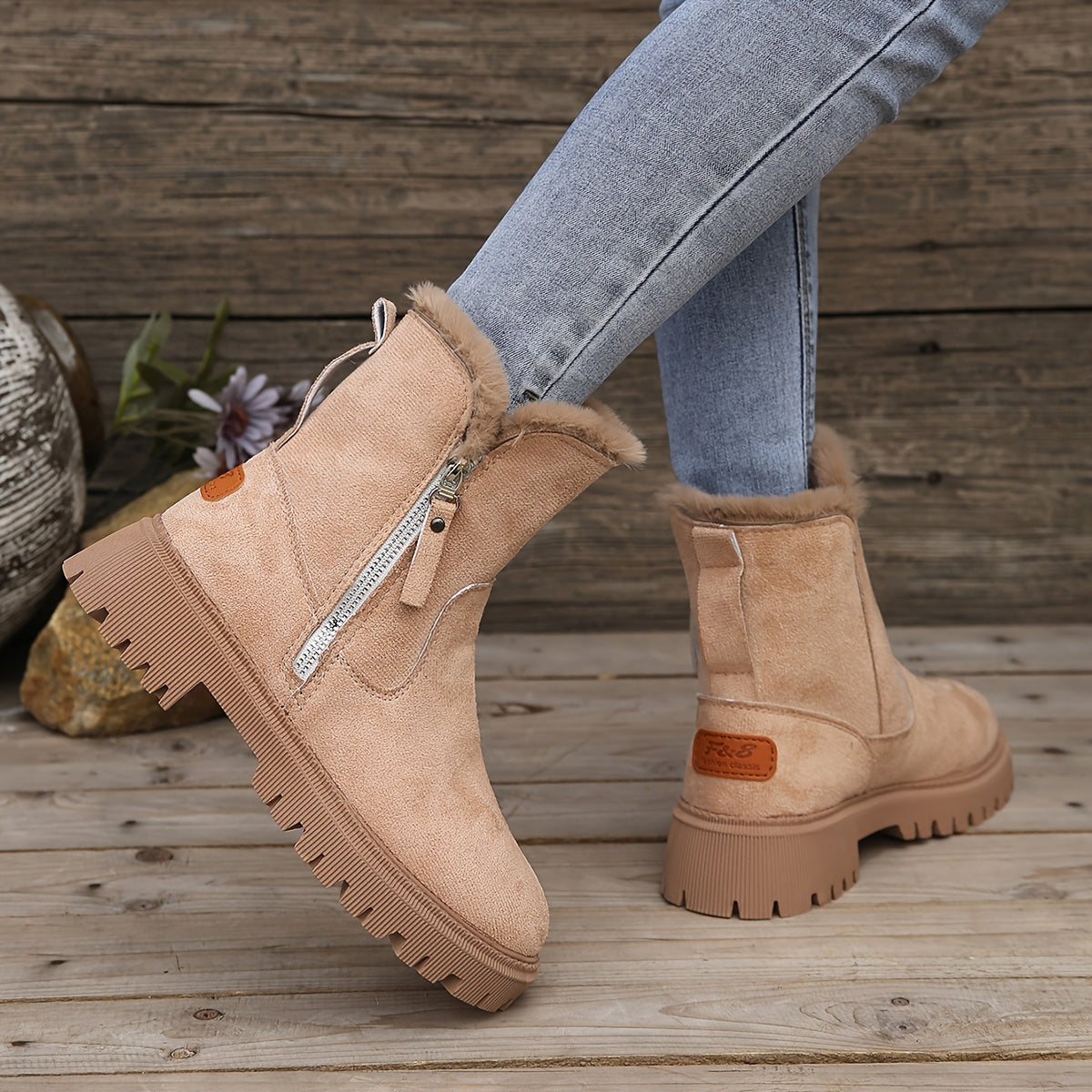 Women's Winter Thickened Warm Snow Boots Comfortable Zipper Snow Boots