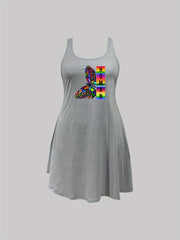 Butterfly Print Racer Back Tank Sleep Dress