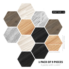 11pcs Colorful Wood Grain Art Hexagon Floor Stickers Waterproof Non slip