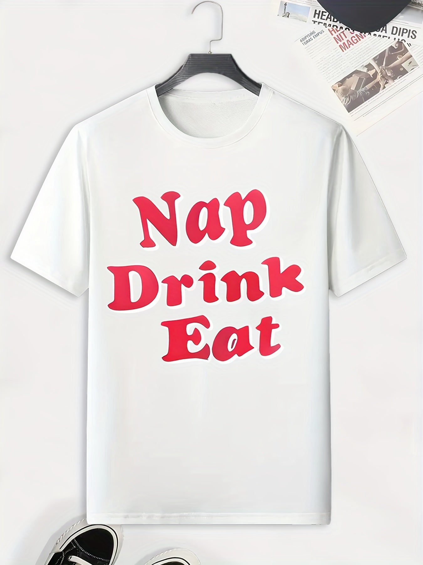 Men's Nap Drink Eat Print T-shirt Active Stretch Breathable Tee