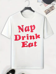 Men's Nap Drink Eat Print T-shirt Active Stretch Breathable Tee