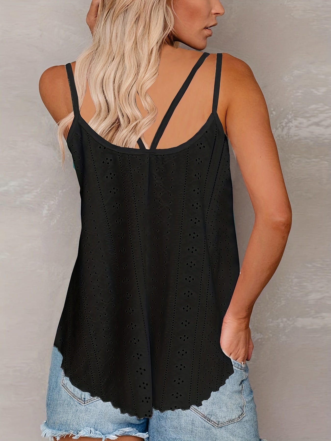 Eyelet Cami Top V Neck Sleeveless Summer Top