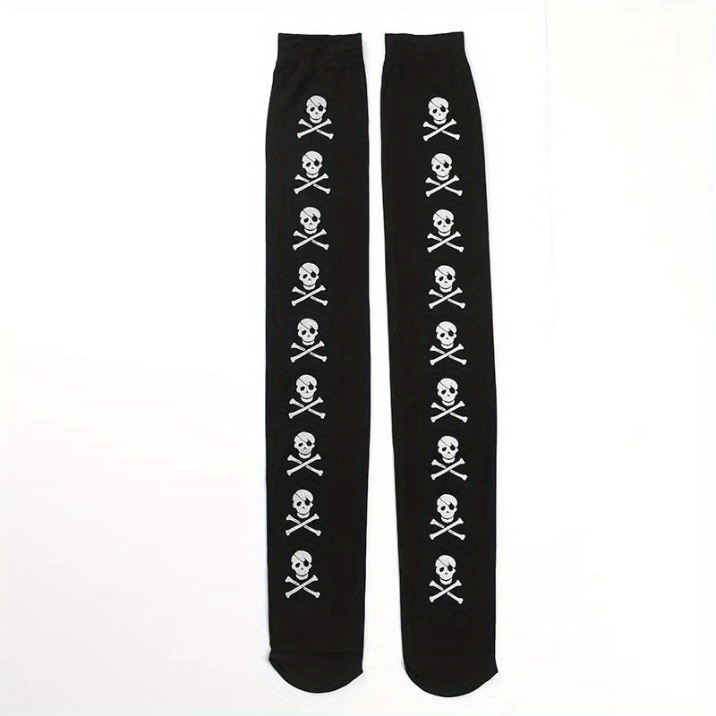 Skull & Bat Print Over The Knee Socks for Halloween