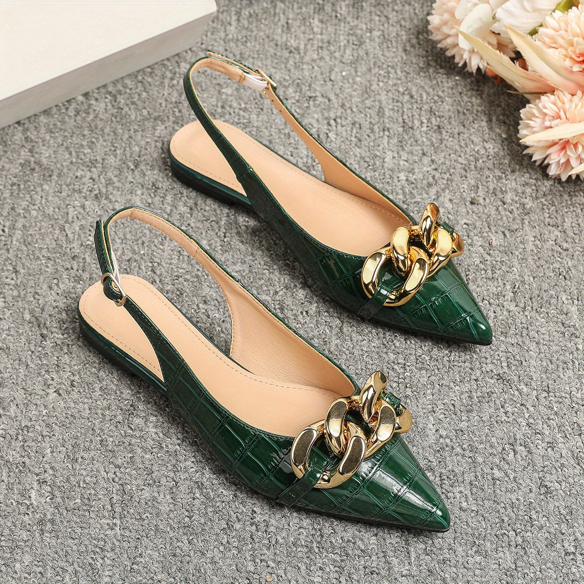 Metallic Chain Flat Shoes Point Toe Dress Shoes