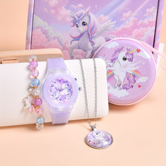 4pcs Unicorn Theme Girls' Watch Set Quartz Non Waterproof