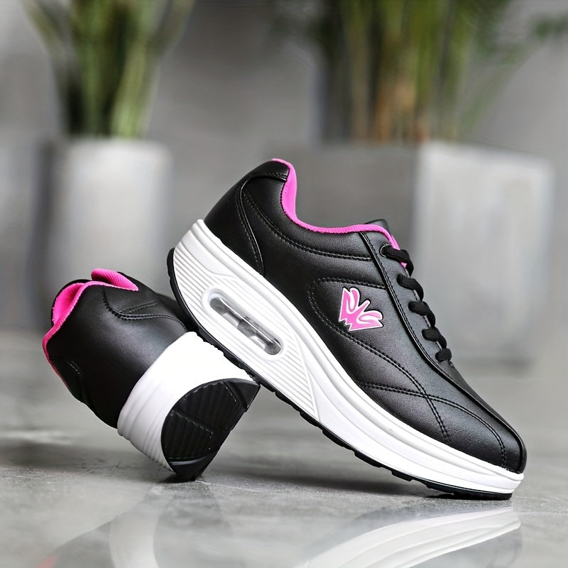 Women's Faux Leather Air Cushion Sneakers Comfortable Thick Bottom Sport Shoes