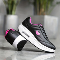 Women's Faux Leather Air Cushion Sneakers Comfortable Thick Bottom Sport Shoes
