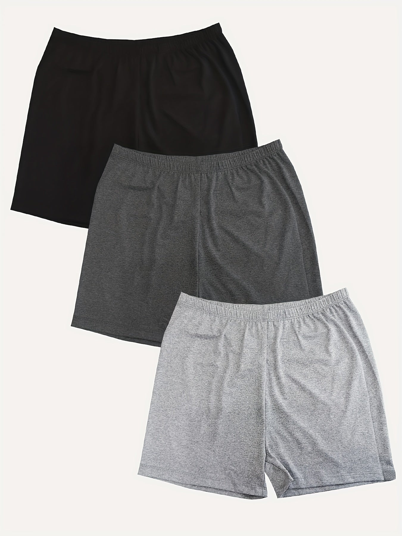 3 Pack Plus Size Sports Shorts Women's Plus Solid Elastic Medium Stretch Shorts
