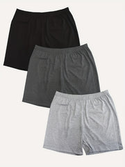 3 Pack Plus Size Sports Shorts Women's Plus Solid Elastic Medium Stretch Shorts