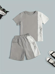 Boys Casual Block Letter Graphic Print T-shirt & Shorts Set