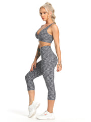Seersucker High Waist Yoga Pants Moisture Wicking Compression Leggings