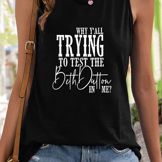 Sleeveless Letter Print Sports Vest Round Neck Casual Tops