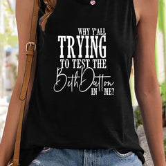 Sleeveless Letter Print Sports Vest Round Neck Casual Tops