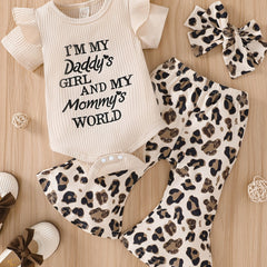 Baby Girls Short Sleeve Romper & Leopard Pants Set