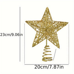 Christmas Glitter Golden Hollow Star Tree Top Decoration