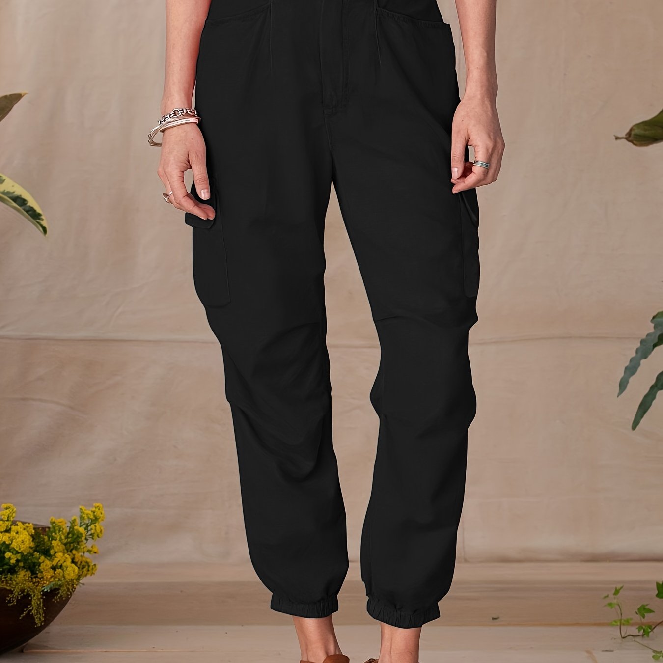 Solid Jogger Pants Casual Elastic Waist Long Length Pants