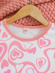 Kid's Love Heart Print Pajamas Set Long Sleeve Top & Pants Girl's Loungewear