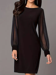 Casual Dress Women's Plus Solid Mesh Long Sleeve Round Neck Dress