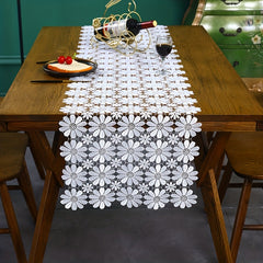 Vintage Daisy Lace Table Runner Floral Fabric TV Cabinet Dust Proof Cloth