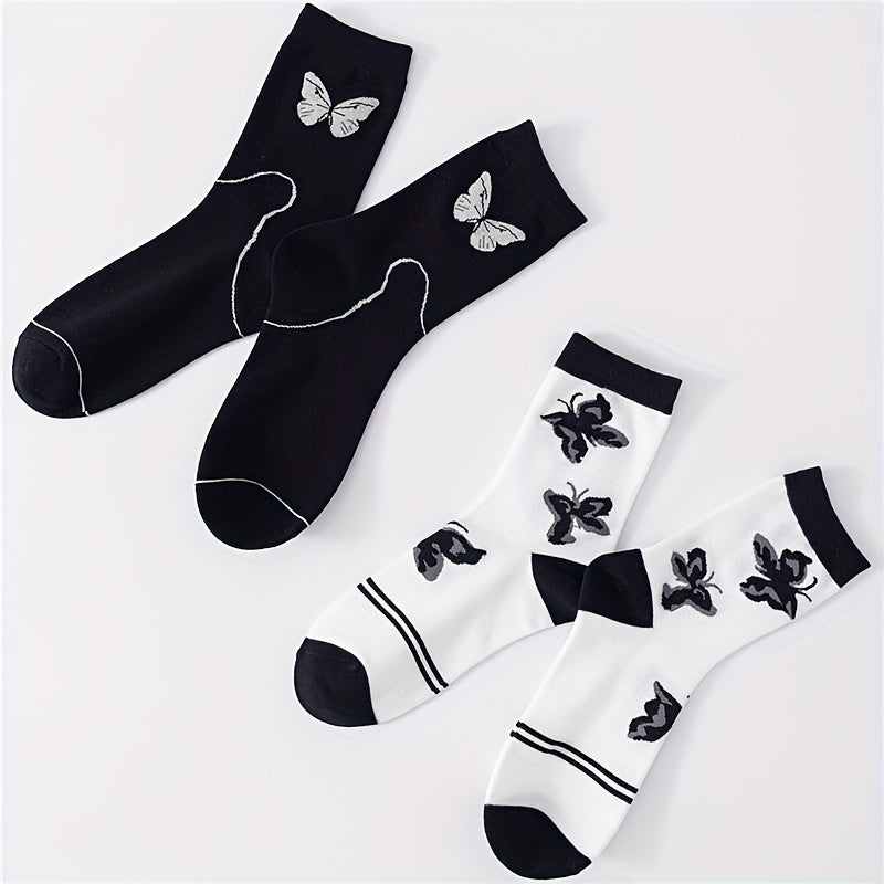 Butterfly Print Mid Tube Socks 2 Pairs Women's Stockings