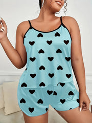 Heart Print Cami Top & Shorts Home Wear Set