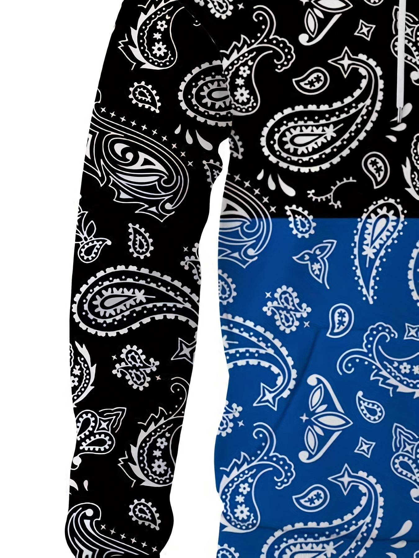 Paisley Print Block Hoodies Men Comfy Loose Hooded Pullover Mens Clothing