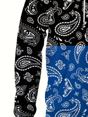 Paisley Print Block Hoodies Men Comfy Loose Hooded Pullover Mens Clothing