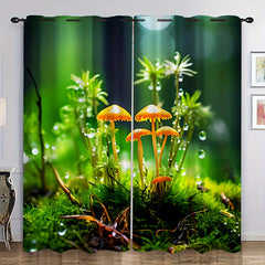 2pcs Green Mushroom Growth Curtain Window Curtain Outdoor Shelter Decor