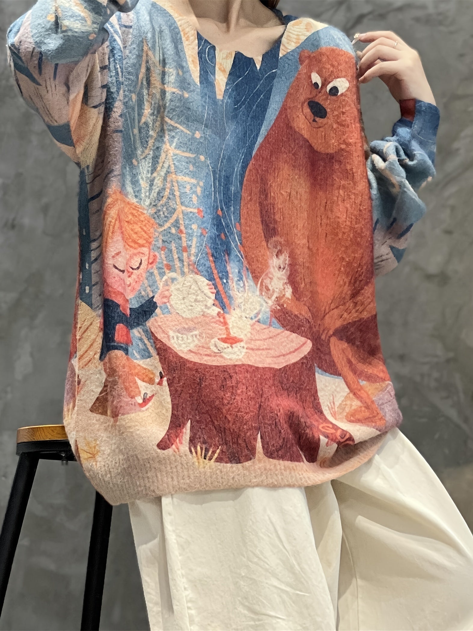 Women's Cartoon Print Long Sleeve Sweater