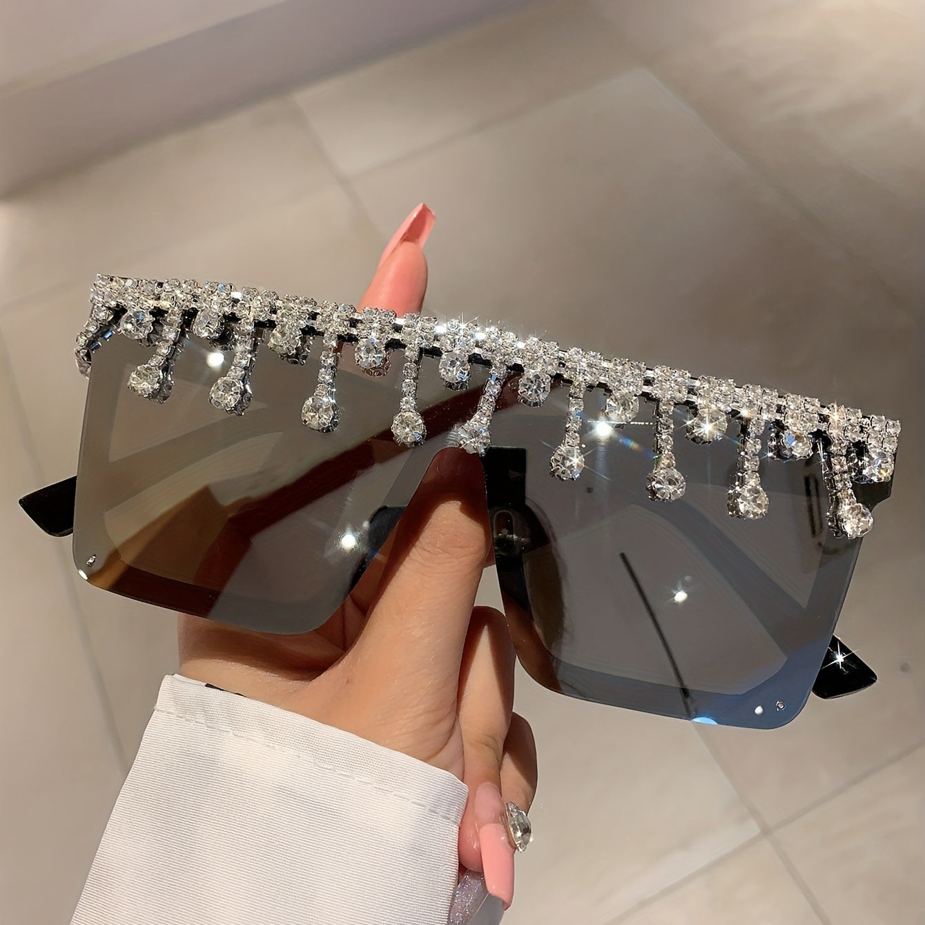 Oversized Sunglasses Rhinestone Tassel Party Club Decorative Glasses