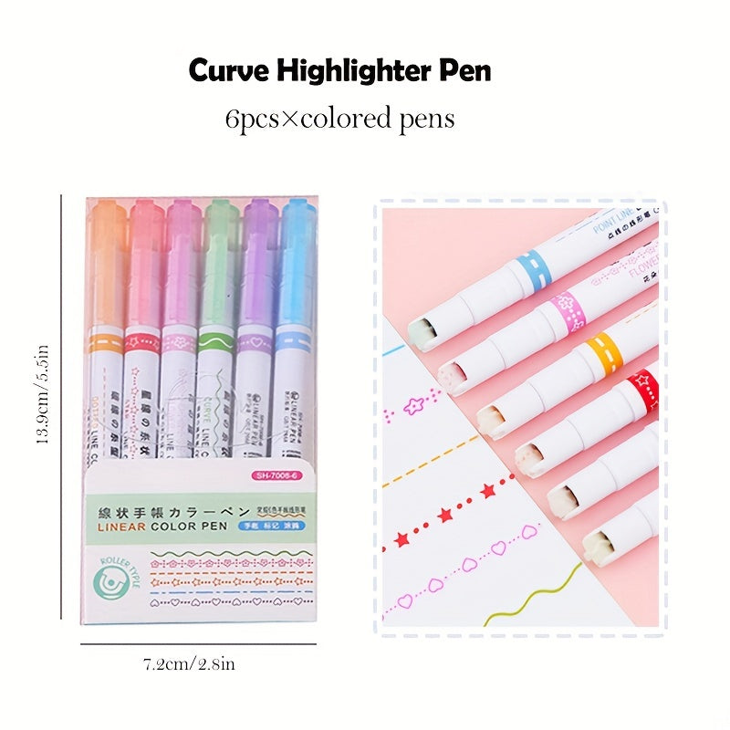Colored Curve Pens Set of 6 Highlighters Fine Lines for Note Taking