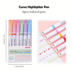 Colored Curve Pens Set of 6 Highlighters Fine Lines for Note Taking