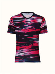 Men's Stripe Print Crew Neck Short Sleeve Soccer Club Uniform Shirt